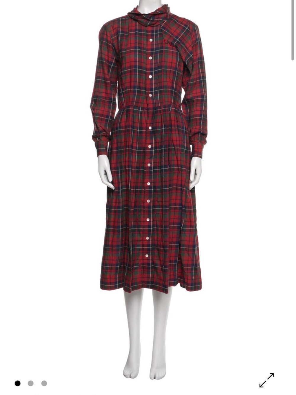 Vintage Ralph Lauren Red & Green Plaid Button-Front Midi Dress